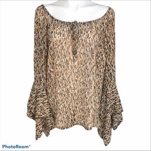 Lane Bryant Beige Black Cream Printed Peasant Blouse